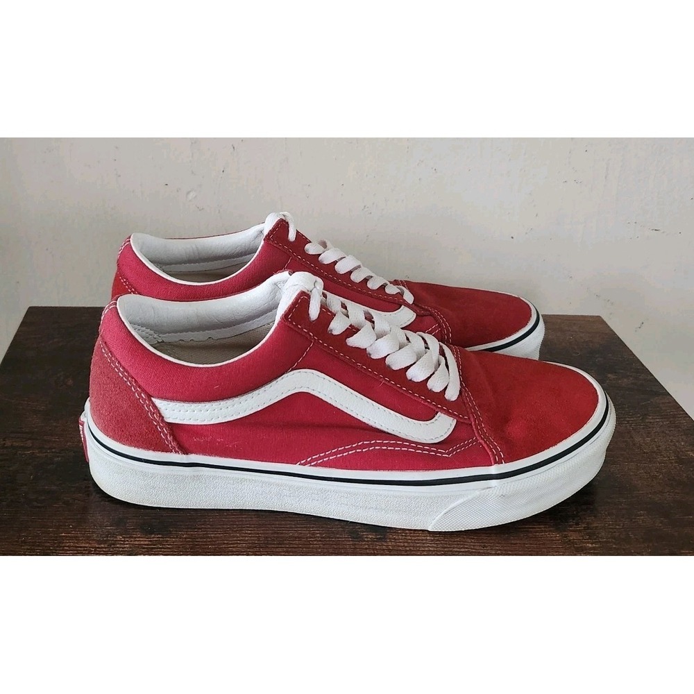 Vans Old Skool Red White Stripe Lace Up Low Top Sneakers Mens 7 Womens 8.5
